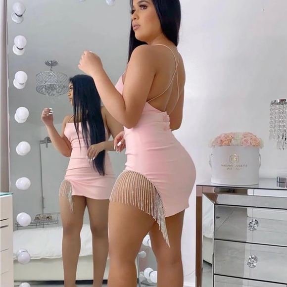 Fashion Nova Light Pink Rhinestone Trim Dress - Picture 2 of 6